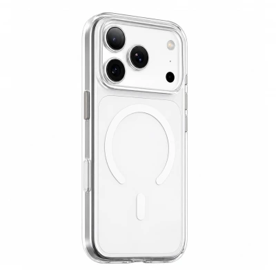 İphone 17 Pro Max Lüx Mika Sert Şeffaf Magsafe Kılıf | Metal Buton