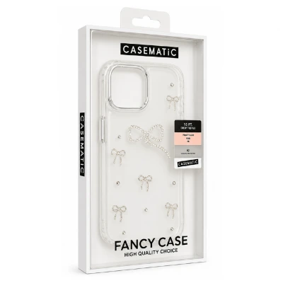 Fancy Iphone 16 Pro Fiyonklu Taşlı Şeffaf Kılıf | Sert Silikon
