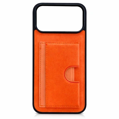 Iphone 17 Pro Stand Kartlıklı Deri Silikon Kılıf | İçi Kadife