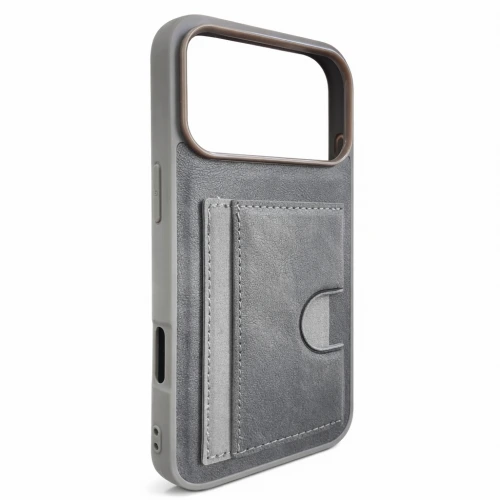 Iphone 17 Pro Stand Kartlıklı Deri Silikon Kılıf | İçi Kadife