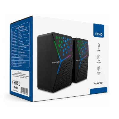 Venandin Echo Ses Ayarlı RGB Stereo Kablolu PC Speaker