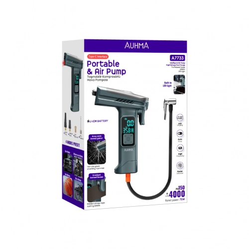 Auhma A7733 Şarjlı Hava Pompası | Dijital Göstergeli
