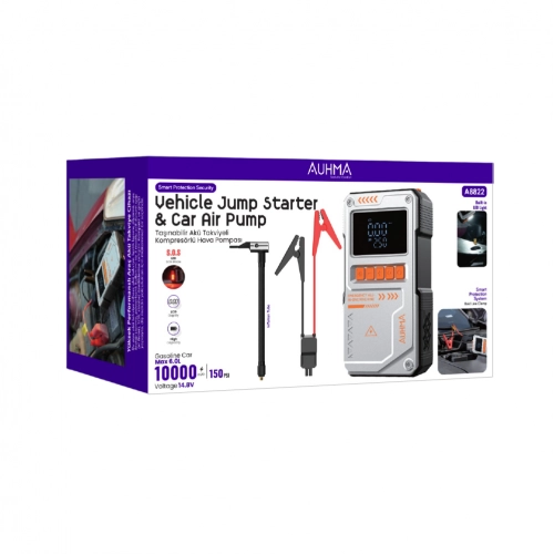 Auhma A8822 Şarjlı Hava Pompası | Akü Takviyeli | 10000 mAh Powerbank Özellikli
