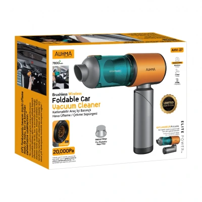 Auhma AHV-27 Katlanabilir Şarjlı Araç İçi Basınçlı Üfleme Çekme Süpürgesi | 20.000 PA | 90.000RPM | 7.800 mAh