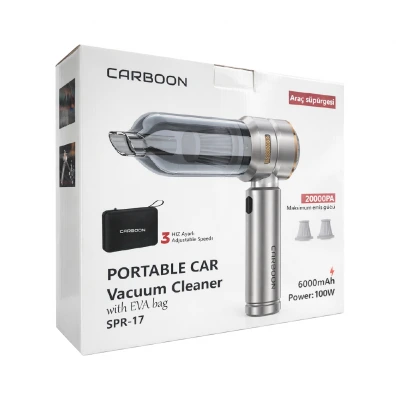 Carboon SPR-17 Şarjlı Araç İçi Basınçlı Araç Süpürgesi | 20.000 PA | 100W | 6.000 mAh