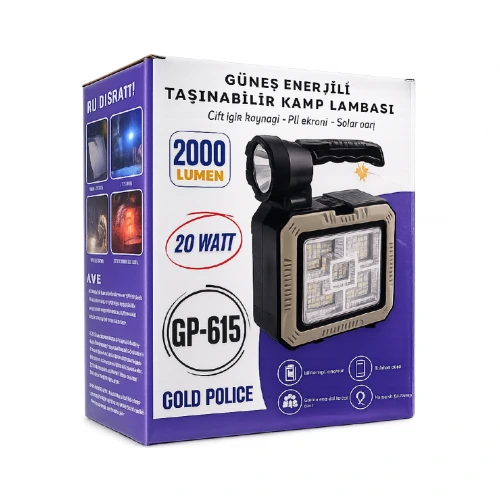GP-615 Güneş Enerjili Taşınabilir Kamp Lambalı Takım Çantası | 20W 2000 Lümen | Powerbank Özellikli