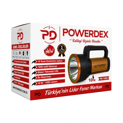 Powerdex PD-1900 Güneş Enerjili 10W 1000 Lümen LED Projektör El Feneri | Su Geçirmez