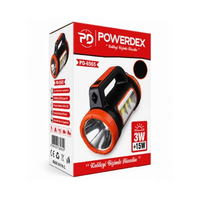Powerdex PD-6565 Güneş Enerjili 3W - 15W Işıldaklı El Feneri | Powerbank Özellikli