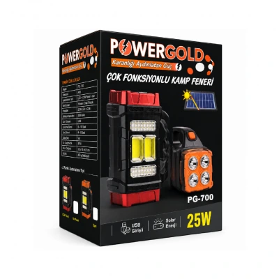 Powergold PG-700 Güneş Enerjili 25W Işıldaklı El Feneri | Powerbank Özellikli