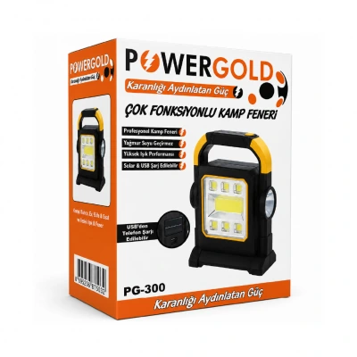 Powergold PG-300 Güneş Enerjili Işıldaklı El Feneri | Powerbank Özellikli