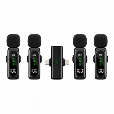 Paleon T90 Type-C | Lightning Girişli LCD Göstergeli 2.4G Kablosuz Dörtlü Yaka Mikrofonu