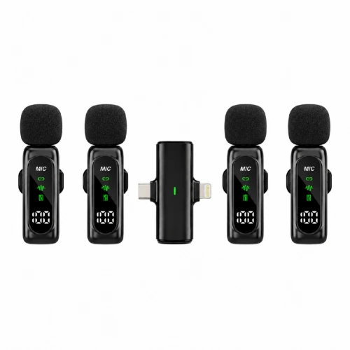 Paleon T90 Type-C | Lightning Girişli LCD Göstergeli 2.4G Kablosuz Dörtlü Yaka Mikrofonu