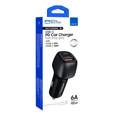 Acl Ac-92 6A 48W Type-c Pd Oto Şarj Aleti | Hızlı Acl Ac-92 6A 48W Type-c Pd Oto Şarj Aleti | Hızlı