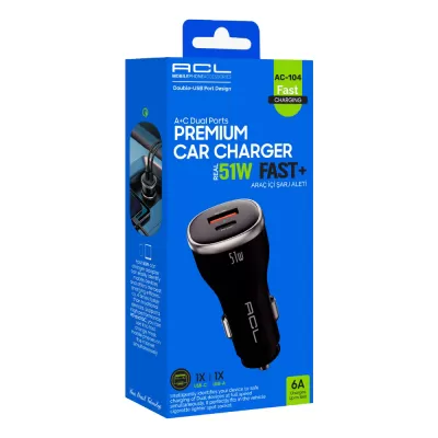 ACL Ac-104 51W 6A Hızlı Araç Şarj Başlık | 1x Usb 1x Pd