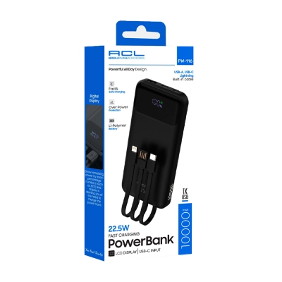 ACL Pw-116 10.000 Mah Kablolu Powerbank ACL Pw-116 10.000 Mah Kablolu Powerbank