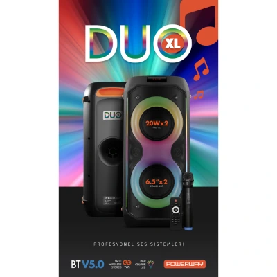 Powerway Duo XL Kablosuz Mikrofonlu Bluetooth Speaker | 6.5"x2 