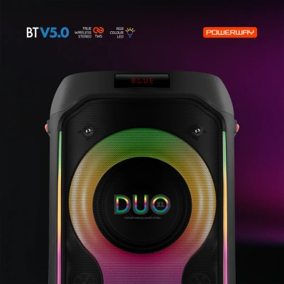 Powerway Duo XL Kablosuz Mikrofonlu Bluetooth Speaker | 6.5"x2 