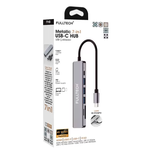 Fulltech FH8 Type-c To 7in1 Dönüştürücü Fulltech FH8 Type-c To 7in1 Dönüştürücü