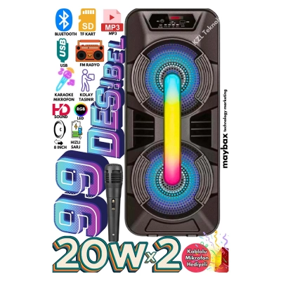 GTS-1702 Bluetooth Speaker | 8" x 2 | Mikrofon | Kumanda GTS-1702 Bluetooth Speaker | 8" x 2 | Mikrofon | Kumanda