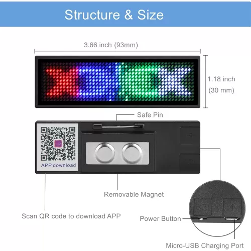 3x9cm HXP-001 Telefon Kontrollü |Kumandalı | Led Matrix Yaka Paneli 3x9cm HXP-001 Telefon Kontrollü |Kumandalı | Led Matrix Yaka Paneli