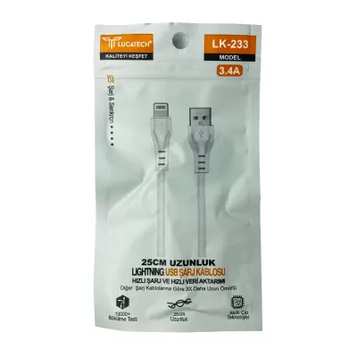 Lucatech LK-233 3.4 Amper 25cm İphone Şarj Kablosu | Poşetli Lucatech LK-233 3.4 Amper 25cm İphone Şarj Kablosu | Poşetli