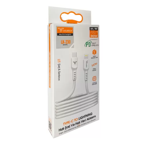 Lucatech LK230 3.0A 30W Lightning Pd Şarj Kablosu