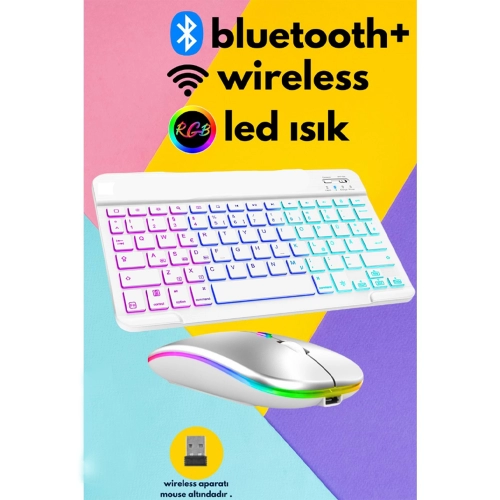 Polygold Işıklı Bluetooth Klavye | Mouse Set Polygold Işıklı Bluetooth Klavye | Mouse Set