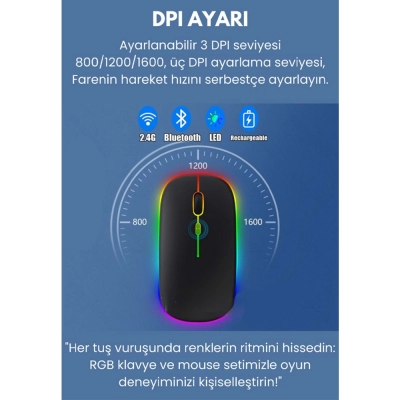 Polygold Işıklı Bluetooth Klavye | Mouse Set Polygold Işıklı Bluetooth Klavye | Mouse Set