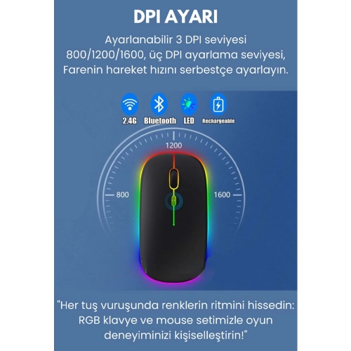 Polygold Işıklı Bluetooth Klavye | Mouse Set Polygold Işıklı Bluetooth Klavye | Mouse Set