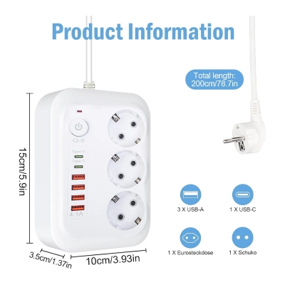 YK Design Yk-3454 3'lü Uzatma Kablosu 