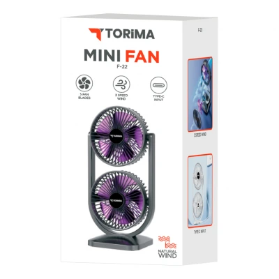 F22 Çift Pervane Şarjlı Fan | 360 Derece Döner | 3 Kademe