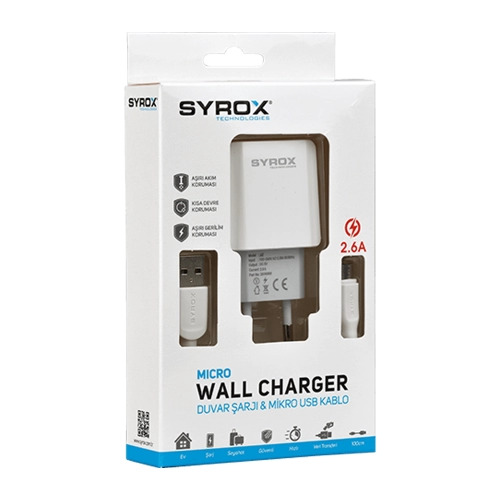 Syrox J47 Micro 2.6A Ev Şarj Aleti Syrox J47 Micro 2.6A Ev Şarj Aleti