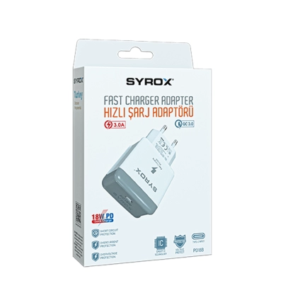Syrox Pd18b 18w 3.0 Amper Type-c Giriş Pd Ev Başlık Syrox Pd18b 18w 3.0 Amper Type-c Giriş Pd Ev Başlık