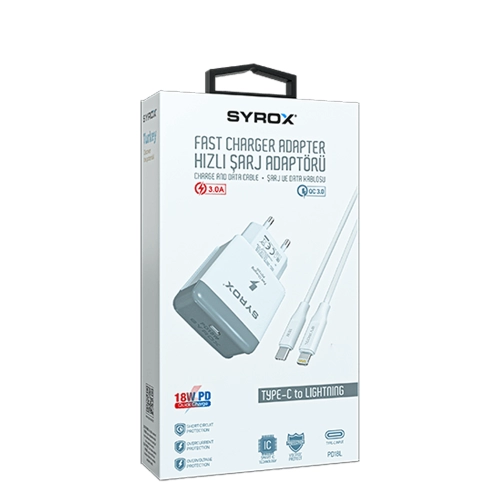 Syrox PD18L Type-C Başlık Giriş | Iphone Kablolu 18 W 3.0 Amper Pd Ev Şarj Aleti Syrox PD18L Type-C Başlık Giriş | Iphone Kablolu 18 W 3.0 Amper Pd Ev Şarj Aleti