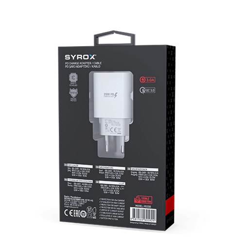 Syrox Pd20b 20w 3.0 Amper Type-c Giriş Pd Ev Başlık Syrox Pd20b 20w 3.0 Amper Type-c Giriş Pd Ev Başlık