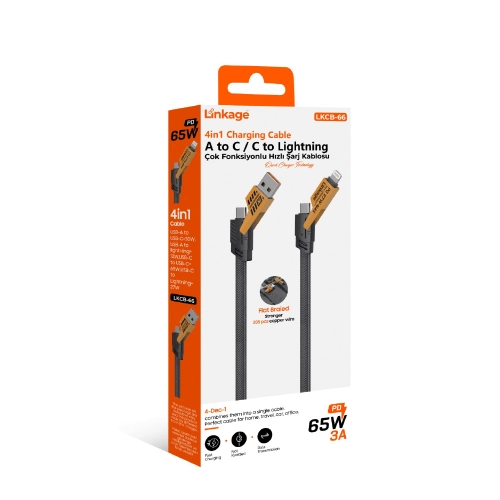 Linkage Lkcb66 4in1 Hızlı Şarj Kablosu 65W | Type-C  - USB -> Type-C - Lightning Linkage Lkcb66 4in1 Hızlı Şarj Kablosu 65W | Type-C  - USB -> Type-C - Lightning