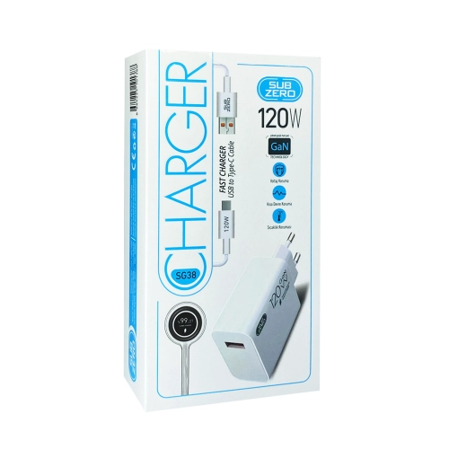 Subzero SG38 Type-C Turbo Super Fast Ev Şarj | 120W | Salise Gösterir Subzero SG38 Type-C Turbo Super Fast Ev Şarj | 120W | Salise Gösterir