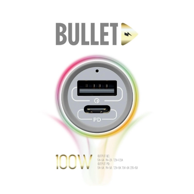 Powerway Bullet Araç Çakmaklık PD Şarj Cihazı | 5A 100W | USB ve Type-C
