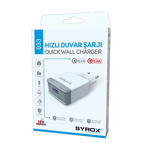 Syrox Syx-Q33 3.0 Amper 18w Hızlı Usb Ev Başlık Syrox Syx-Q33 3.0 Amper 18w Hızlı Usb Ev Başlık