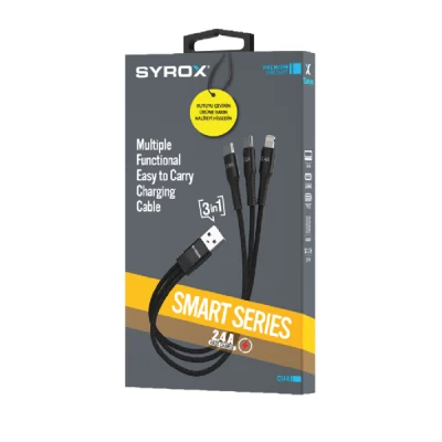Syrox C144 2.4 Amper 3in1 Fast Örgülü Kablo (2 Type-c) Syrox C144 2.4 Amper 3in1 Fast Örgülü Kablo (2 Type-c)