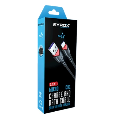 Syrox Syx-C91 Micro 2.0A 1M Data ve Şarj Kablosu Syrox Syx-C91 Micro 2.0A 1M Data ve Şarj Kablosu