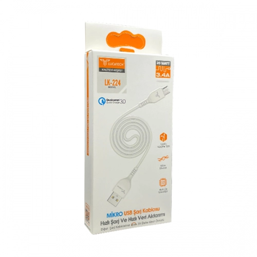 Lucatech LK-224 Micro 3.4A Şarj Kablosu (20 Adet) Lucatech LK-224 Micro 3.4A Şarj Kablosu (20 Adet)