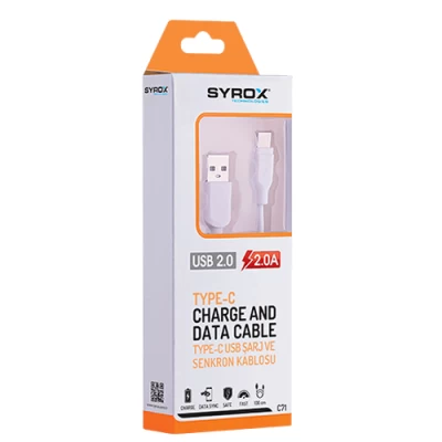 Syrox Syx-C71 Type-C 1.2 Mt 2A Kablo Syrox Syx-C71 Type-C 1.2 Mt 2A Kablo