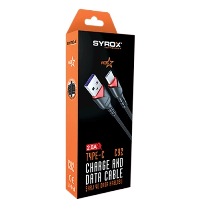 Syrox Syx-C92 Type-C 2 Amper 1M Data ve Şarj Kablosu Syrox Syx-C92 Type-C 2 Amper 1M Data ve Şarj Kablosu