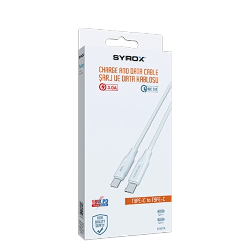 Syrox PD18TK 18W 3.0 Amper Type-C to Type-C Pd Şarj Kablosu Syrox PD18TK 18W 3.0 Amper Type-C to Type-C Pd Şarj Kablosu