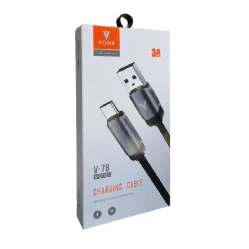 Vonk V78 Type-C 3 Amper 1M Örgülü Data ve Şarj Kablosu