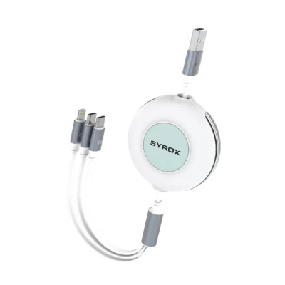 Syrox C-145 2.4 Amper Makaralı Metal Kablo | 3in1 Syrox C-145 2.4 Amper Makaralı Metal Kablo | 3in1