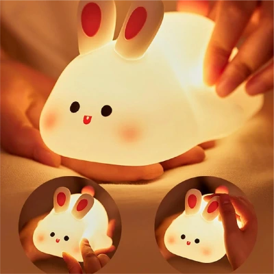 Tavşan Figürlü Masaüstü Dokunmatik Gece Lambası | 7 Renk Işık Döngüsü