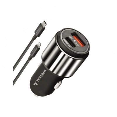 C16 USB | Type-C Çıkışlı Araç Şarjı | 45 Watt Turbo Şarj | Lightning Kablolu