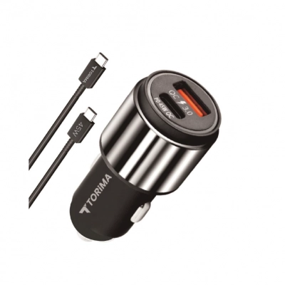 C16 USB | Type-C Çıkışlı Araç Şarjı | 45 Watt Turbo Şarj | Type-C Kablolu